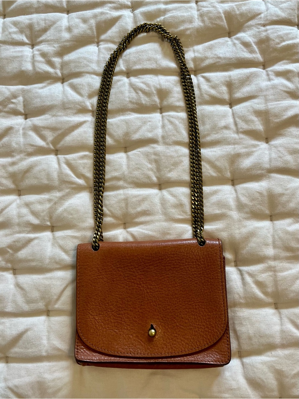 Madewell Chestnut Leather Crossbody with Brass Chain Strap